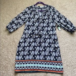 NWT Crown and Ivy Elephant Print Long Sleeve Dress